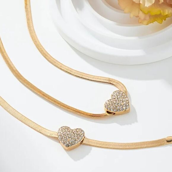 Heart Diamond Inlaid Snake Chain Necklace & Bracelet - Picture 7 of 7
